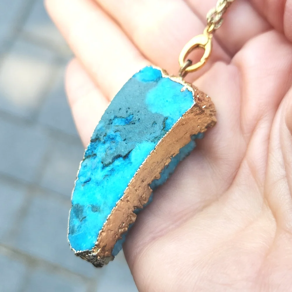 Anthropologie Blue Agate Quartz Druzy Amulet Charm Necklace RARE - Picture 4 of 12